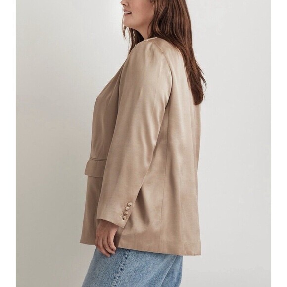 Madewell Satin Oversized Blazer In Matchstick Sz 16W New - Picture 2 of 10